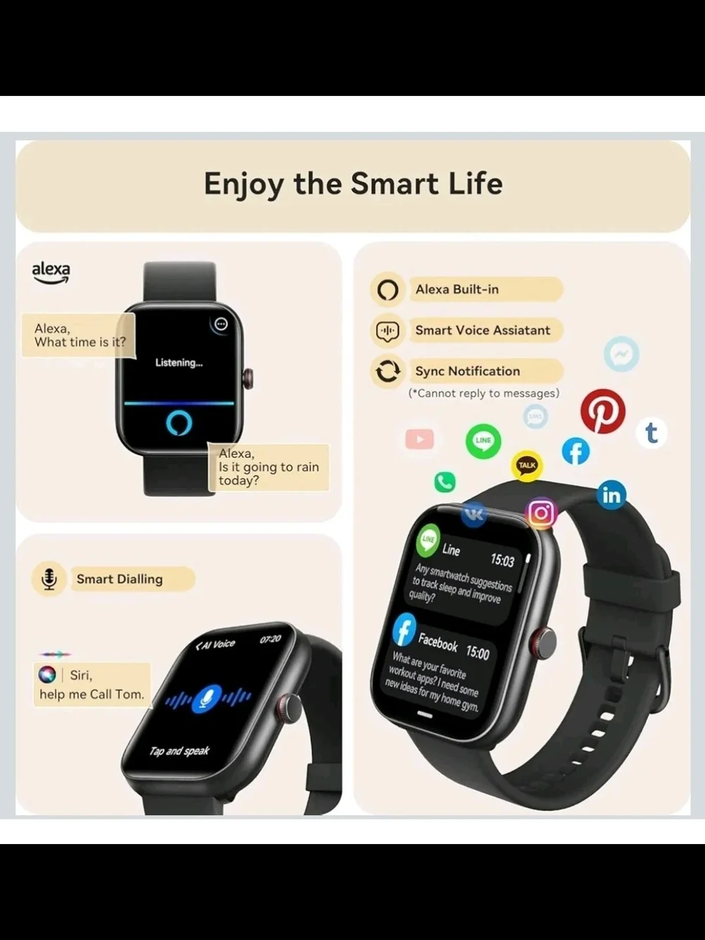 Black Smartwatch with Health Tracking and Call Alerts